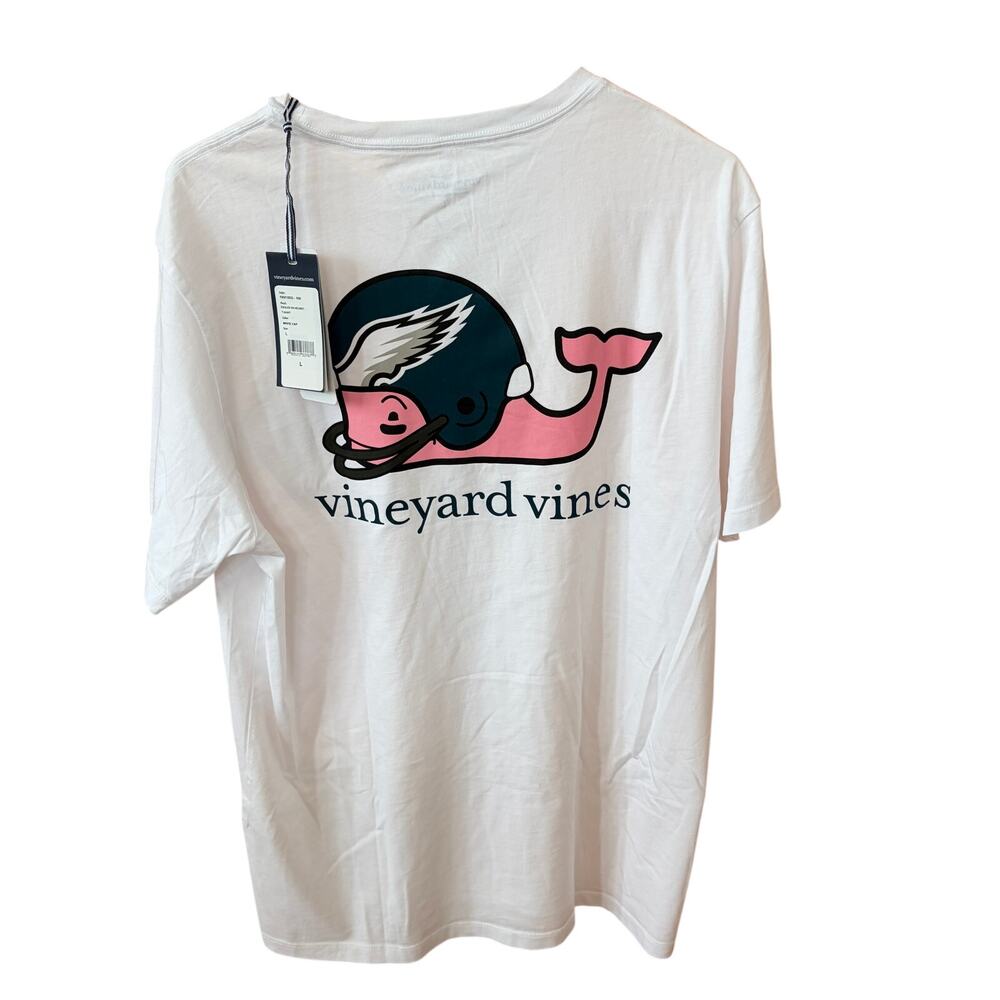 Vineyard Vines White Short Sleeve Graphic Pocket Tee NFL Eagles Men Size Large